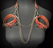 💜🔥 Fashion Necklace & Snake Pattern Cuff Set | Gold-Speckled Purple Orange Leather × Metal Chains × Bold Street Style