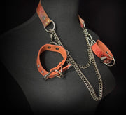 💜🔥 Fashion Necklace & Snake Pattern Cuff Set | Gold-Speckled Purple Orange Leather × Metal Chains × Bold Street Style