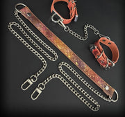 💜🔥 Fashion Necklace & Snake Pattern Cuff Set | Gold-Speckled Purple Orange Leather × Metal Chains × Bold Street Style