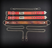 💜🔥 Fashion Necklace & Snake Pattern Cuff Set | Gold-Speckled Purple Orange Leather × Metal Chains × Bold Street Style