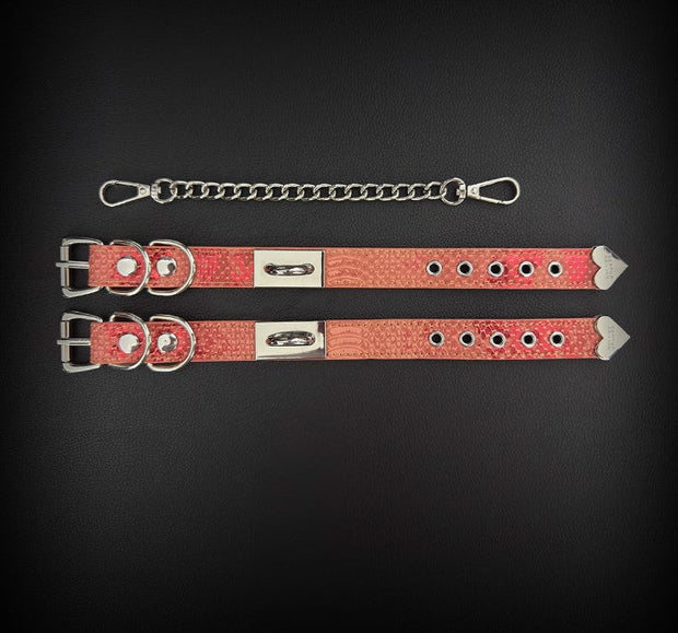 💜🔥 Fashion Necklace & Snake Pattern Cuff Set | Gold-Speckled Purple Orange Leather × Metal Chains × Bold Street Style