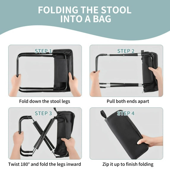 Camping Stools Set of 2, 10.6 Inch Small Portable Folding Chair with Carry Bag, Collapsible Camp Stools for Adults, Outdoor Footstool for Picnic Hiking Fishing, Hold Up to 220 LBS, Easy Setup, Black