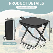 Camping Stools Set of 2, 10.6 Inch Small Portable Folding Chair with Carry Bag, Collapsible Camp Stools for Adults, Outdoor Footstool for Picnic Hiking Fishing, Hold Up to 220 LBS, Easy Setup, Black
