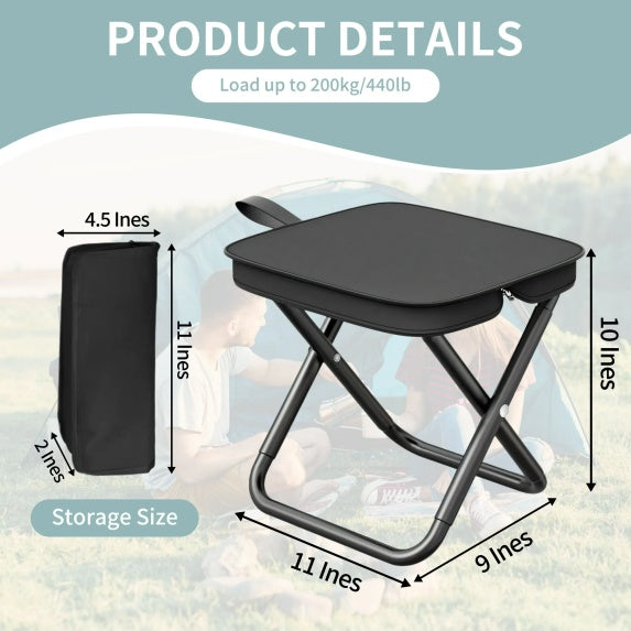 Camping Stools Set of 2, 10.6 Inch Small Portable Folding Chair with Carry Bag, Collapsible Camp Stools for Adults, Outdoor Footstool for Picnic Hiking Fishing, Hold Up to 220 LBS, Easy Setup, Black