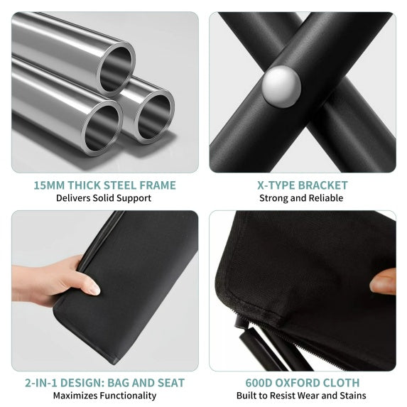 Camping Stools Set of 2, 10.6 Inch Small Portable Folding Chair with Carry Bag, Collapsible Camp Stools for Adults, Outdoor Footstool for Picnic Hiking Fishing, Hold Up to 220 LBS, Easy Setup, Black